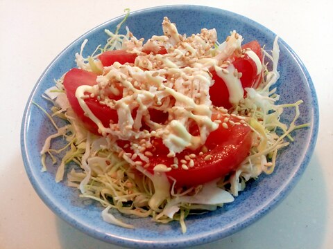 キャベツとトマトとサラダチキンの和風サラダ